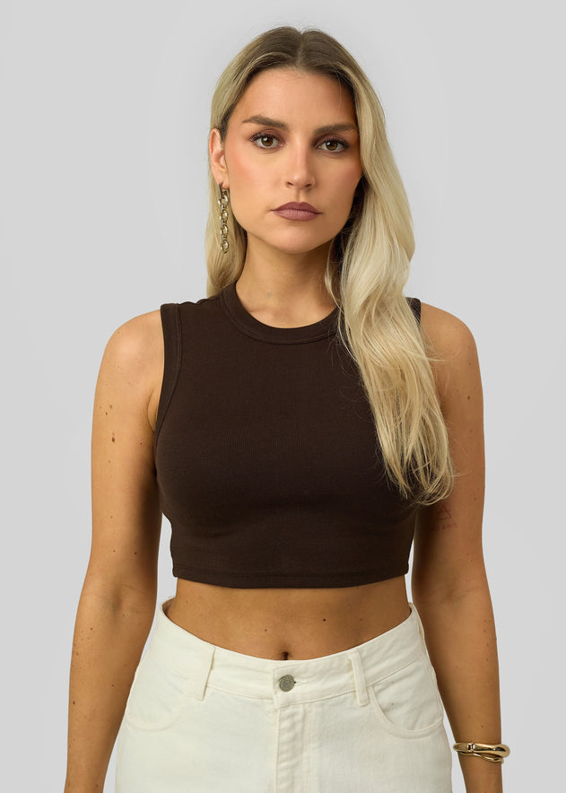 Kurt High-Neck Cropped Tank Top Brown