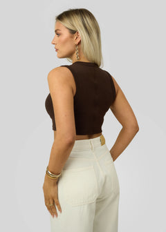 Kurt High-Neck Cropped Tank Top Brown