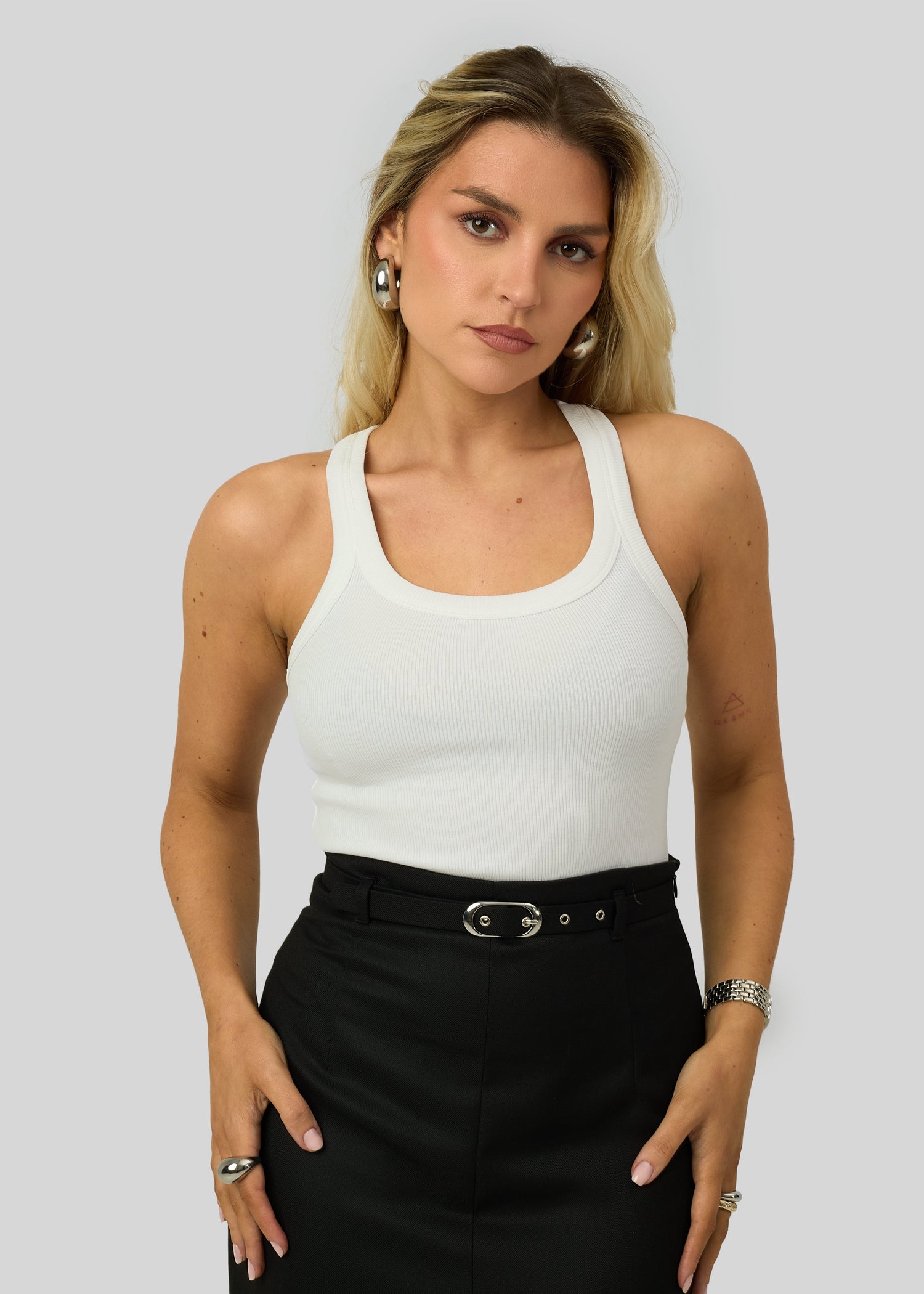 Jimmy Scoop-Neck Ribbed Tank Top White