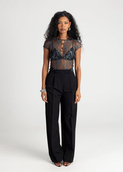 Scarlett Sheer Lace T-Shirt Steel Blue