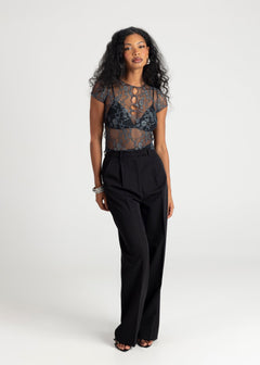 Scarlett Sheer Lace T-Shirt Steel Blue