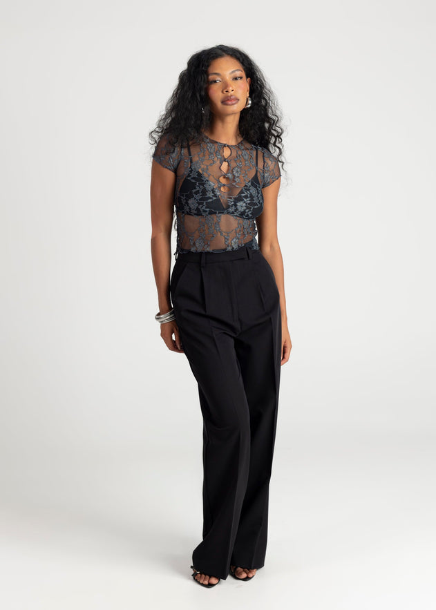 Scarlett Sheer Lace T-Shirt Steel Blue