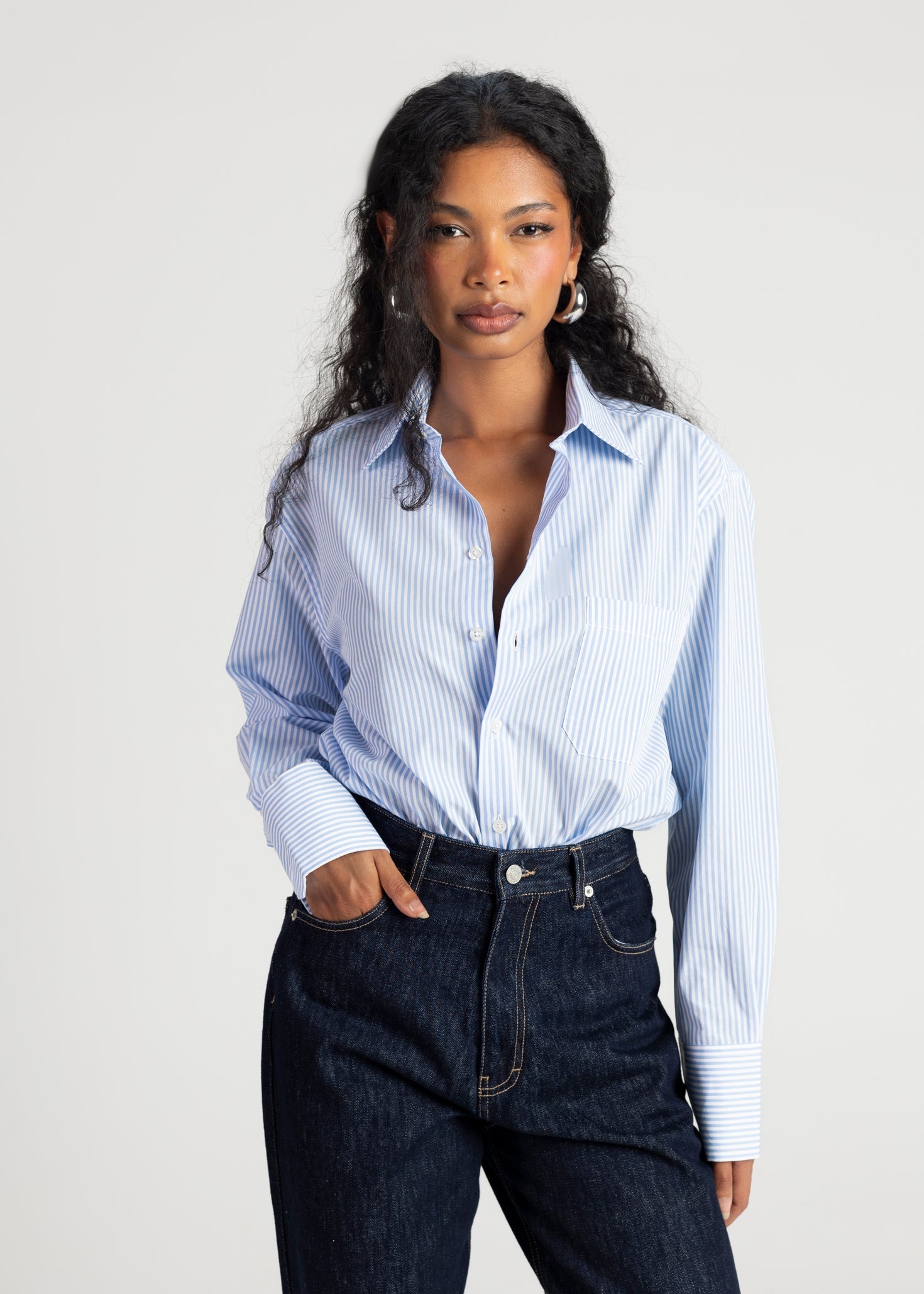 The Boyfriend Oversized Shirt Blue & White Stripes