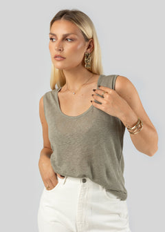 Linen Tank Top Green