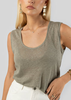 Linen Tank Top Green