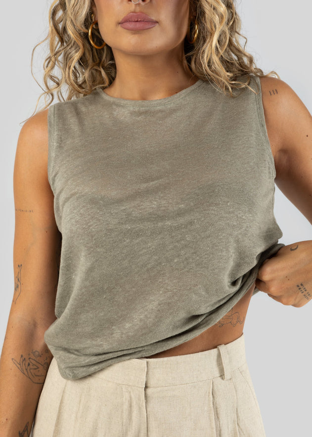 Sleeveless Linen Top Green