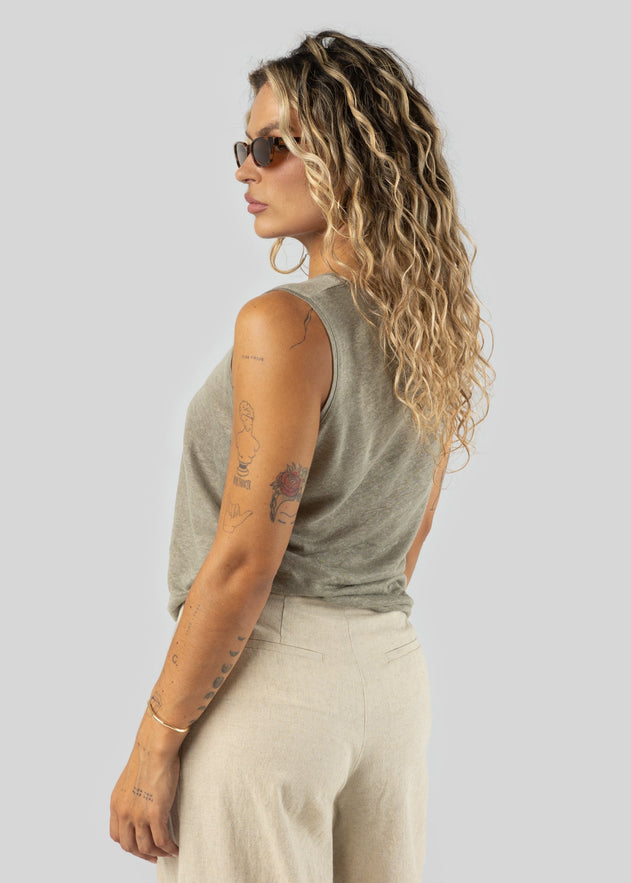 Sleeveless Linen Top Green