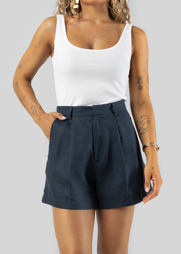 Hannah Linen Shorts Navy Blue