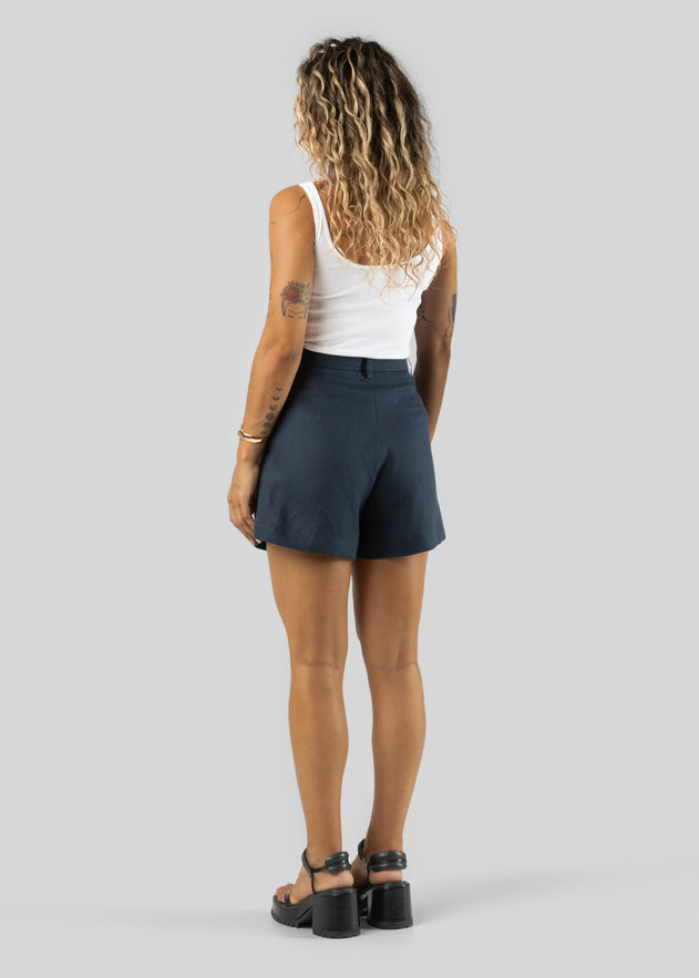 Hannah Linnen Short Marineblauw