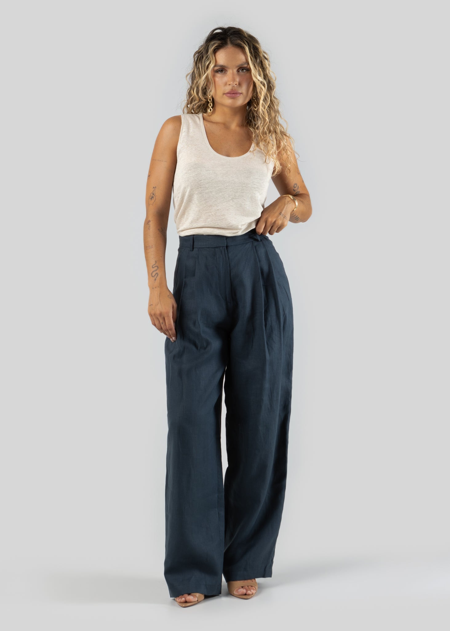 Linen Tank Top Beige