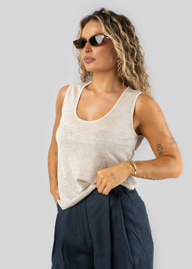 Linen Tank Top Beige