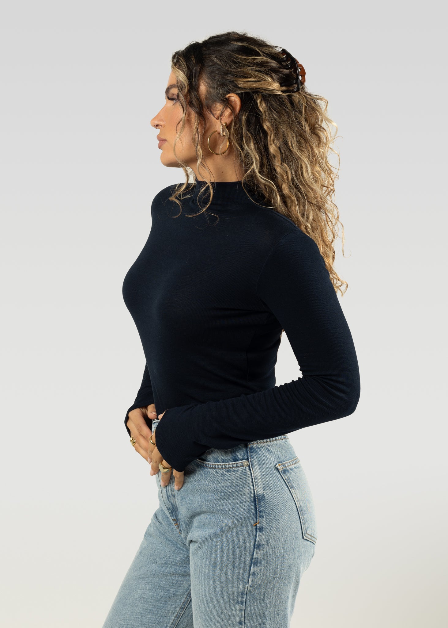 Grace Ribbed Turtleneck Navy Blue