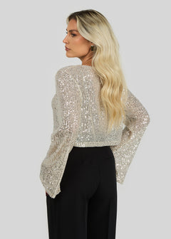 Rue Sequins Long Sleeve Top Champagne