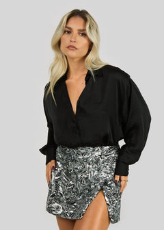Midnight Satijnen Blouse Zwart