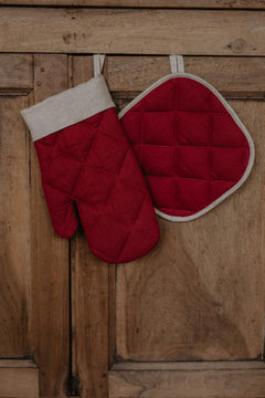 Santa Claus Linen Oven Mitt & Pot Holder Set