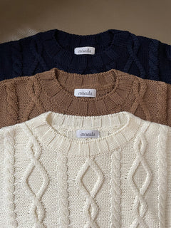 Cable-Knit Merino Wool Sweater Natural White