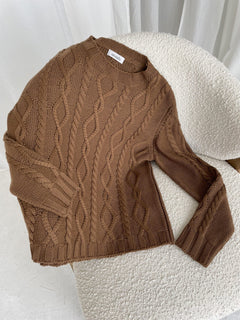 Cable-Knit Merino Wool Sweater Brown