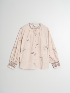 Flower Print Shirt With Smocked Details Beige