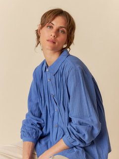 Leah Pleated Shirt Blue