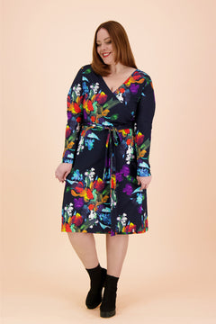 Soft Wrap Dress Black Bouquet