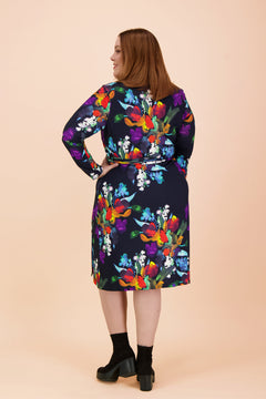 Soft Wrap Dress Black Bouquet