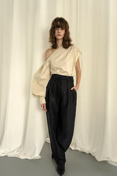 Kherson Cream één mouw katoenen blouse
