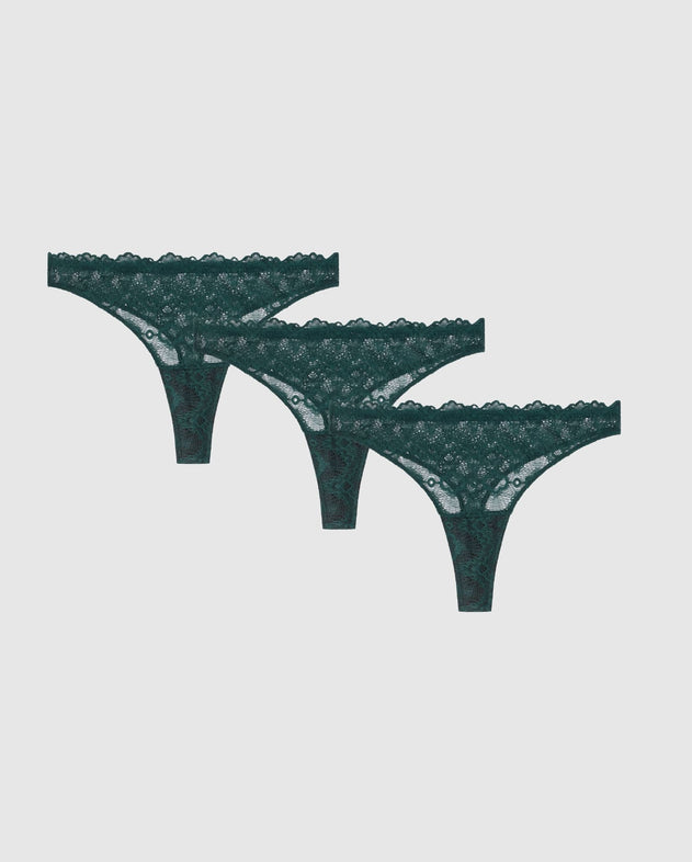 Light Flow Lace Thong Period Underpants 3-Pack Pine Green