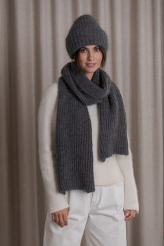 Mija Kid Mohair Blend Scarf Dark Grey Melange