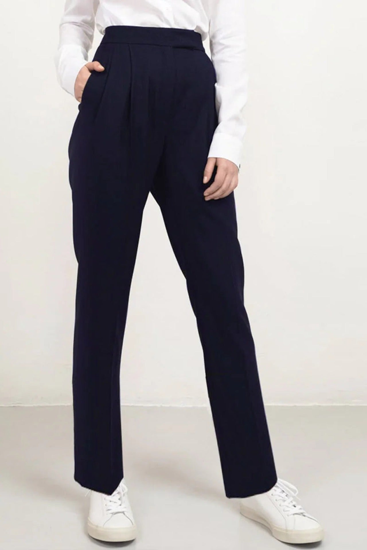 Long Pleated Trouser Navy Blue - Studio Heijne