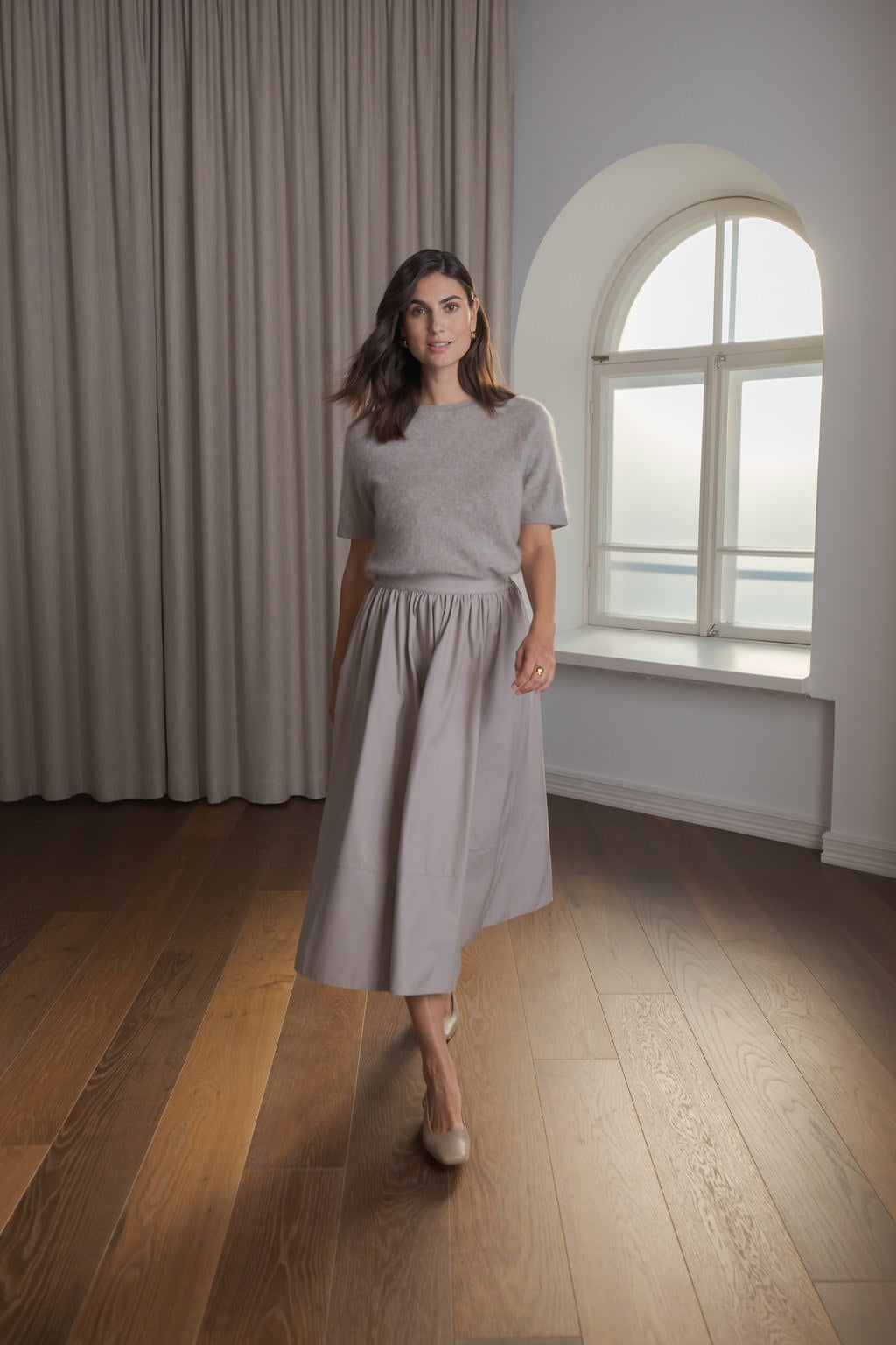 Cotton Skirt With Wide Trim Greige