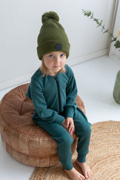 Merino Wool Pompom Beanie Moss Green voor kinderen