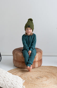 Merino Wool Pompom Beanie Moss Green voor kinderen