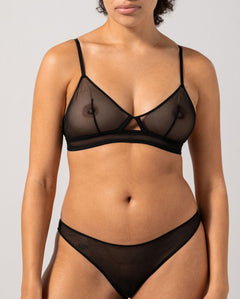 Mesh uitgesneden Triangel Bralette Zwart