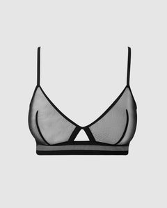 Mesh uitgesneden Triangel Bralette Zwart