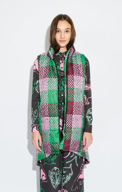 Mont Blanc Long Puffer Vest Checked Green