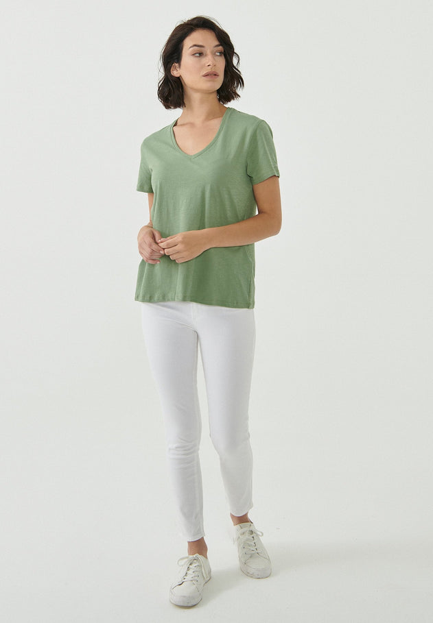 Dames V-hals T-shirt Fern Green