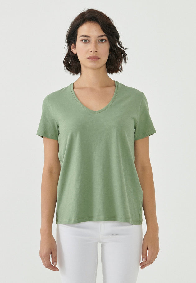Dames V-hals T-shirt Fern Green
