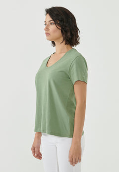 Dames V-hals T-shirt Fern Green