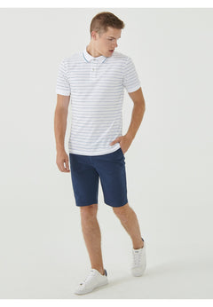 Heren Gestreept Poloshirt Wit
