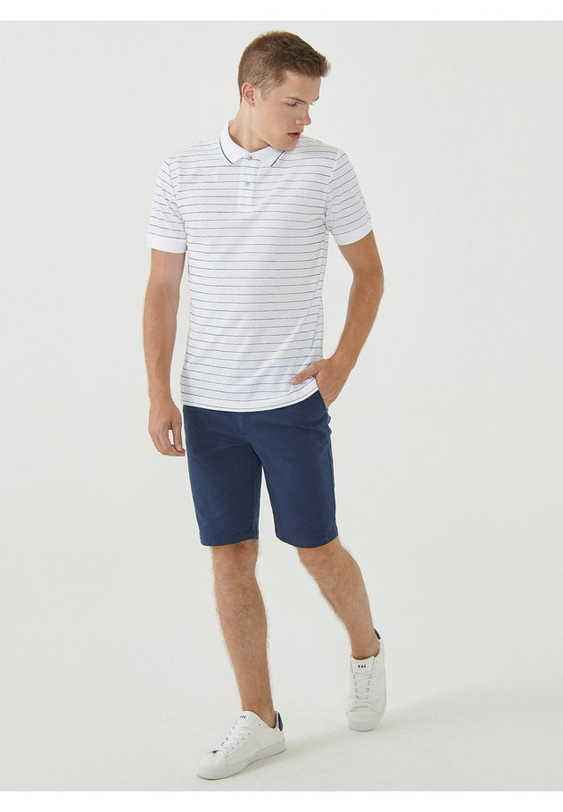 Heren Gestreept Poloshirt Wit