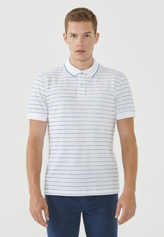 Heren Gestreept Poloshirt Wit