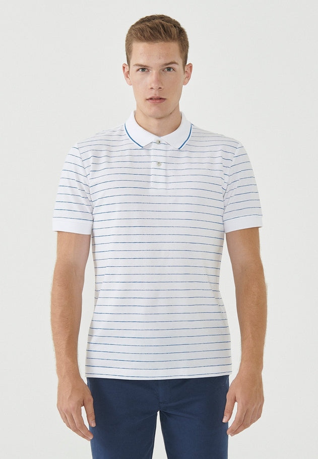 Heren Gestreept Poloshirt Wit