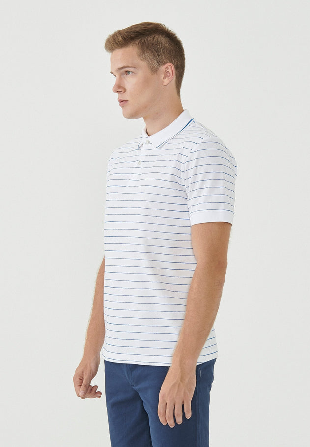 Heren Gestreept Poloshirt Wit