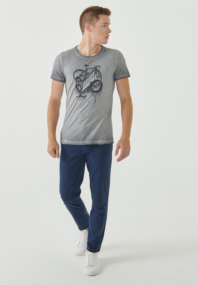 Heren Stukgeverfd Bicycle Print T-shirt Shadow