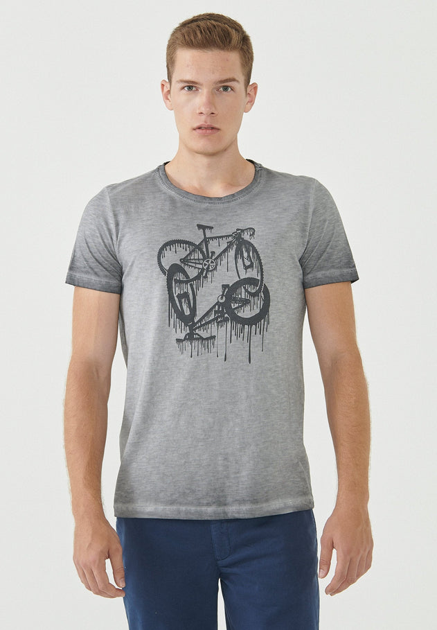 Heren Stukgeverfd Bicycle Print T-shirt Shadow