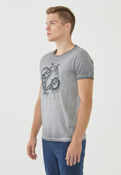 Heren Stukgeverfd Bicycle Print T-shirt Shadow