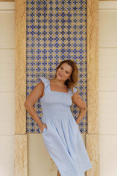 Ariela Linen Dress Sky Blue