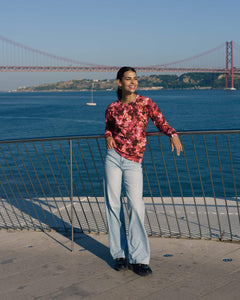 Casual Chic Print Shirt Scarlet Petals