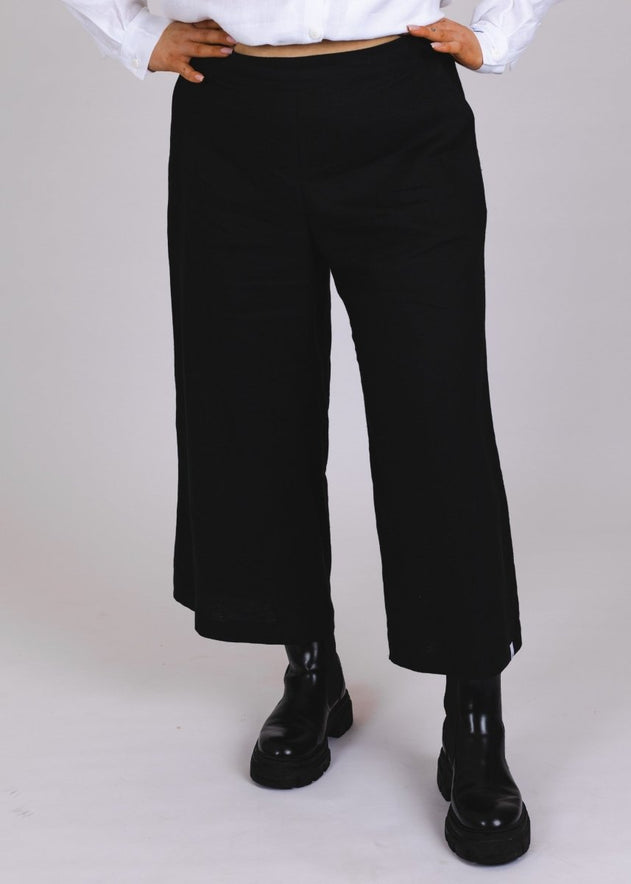 Culottes Linen Trousers Stonewashed Black - IVALO.COM