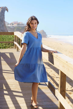 Linen Layer Dress Bluestone - IVALO.COM